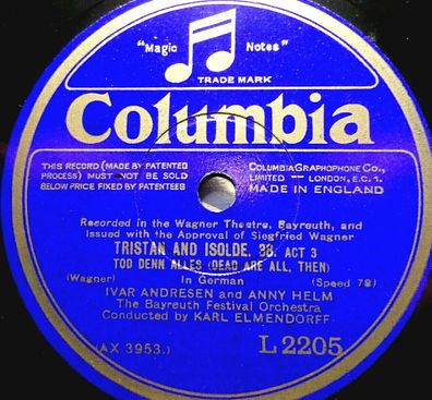 Andresen & HELM / LARSEN-TODSEN "Tristan and Isolde 37 & 38 Act 3" Columbia 1928