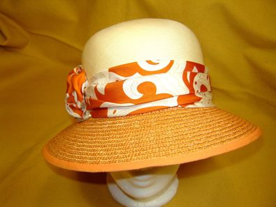 eleganter Damenhut Strohhut Sisal und Stroh orange mit Seidenband