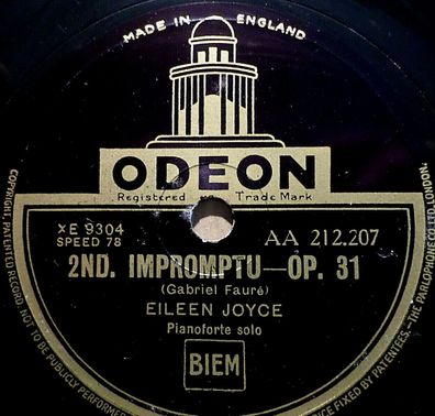 EILEEN JOYCE "2nd. Impromptu Op. 31 (Fauvre) / Liebestraum (Liszt)" Odeon 78rpm