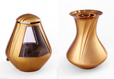 Grabschmuck-Set massiv bronzefarben Grablampe Grabvase Grablaterne Vase Grablicht