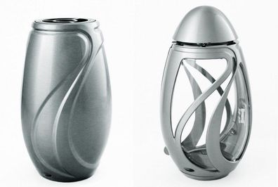 Grabschmuck-Set massiv silber matt Grablampe / Grabvase Grablaterne Vase Grablicht