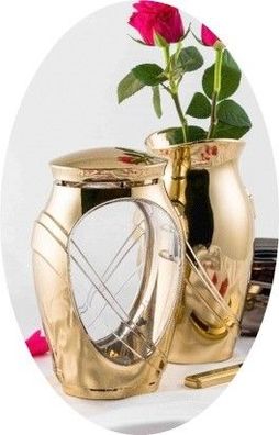 Grabschmuck-Set goldfarben Grablampe Grabvase Grablaterne Vase Grablicht Grablicht