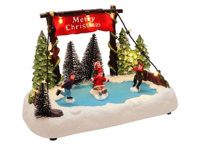 LED Weihnachts Dorf Szene - Winter Landschaft Eisbahn - Tisch Deko beleuchtet