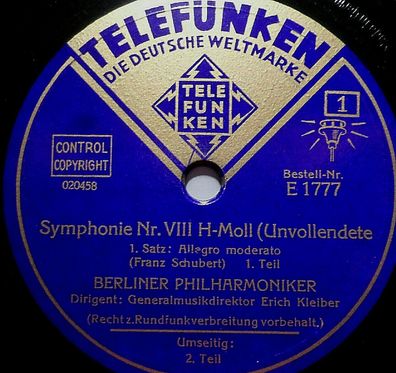 Erich Kleiber "Symphonie Nr. VIII H-Moll (Unvollendete) Franz Schubert" 3 x 78rpm 12"