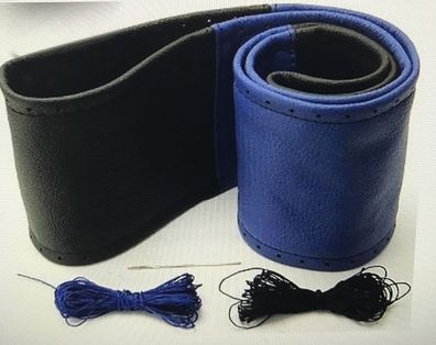 Lenkradbezug schwarz blau echt Leder 37-39 cm zum Schnüren Lenkrad Schoner