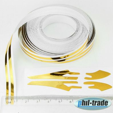 Doppel Zierstreifen Pin Stripe Gold glänzend chrom10m x 10mm incl Anfang Ende