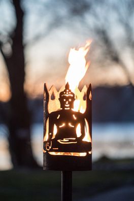 Gartenfackel Buddha mit Yin & Yang Set mit Stiel und Wachsrolle Feuerflair