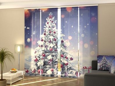 Foto-Schiebegardine geschmückter Weihnachtsbaum, Flächenvorhang mit Motiv, auf Maß
