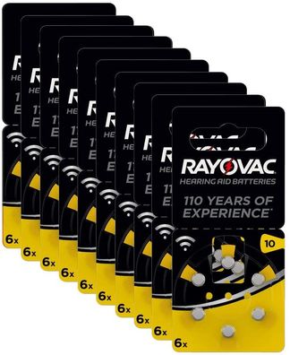 60x Rayovac PR70 Akustische Hörgerätebatterien Gr. 10 gelbe Batterien (0,25€/ st)