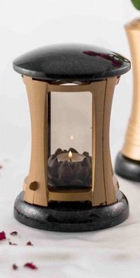 Grablampe bronzefarben mit Granit schwarz Grablaterne Grablicht Grableuchte