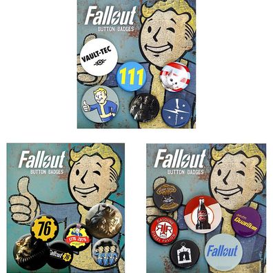 Fallout Ansteckpins 6er Pack - Buttons Badge - Vault-Tec/ Fallout 76/ Nuka Cola