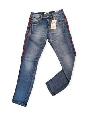 Karostar Jeans Stretch Denim Skinny Knöpfe Waschung roter Streifen Gr. 38-48