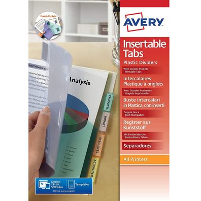 Avery 6x DIN A4 Kunststoff Register Tab Taben Einteiler 16 für Ordner Hefter