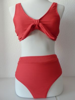 Cupshe Geripptes Bikini mit Zierschleife Rot Gr. L neu