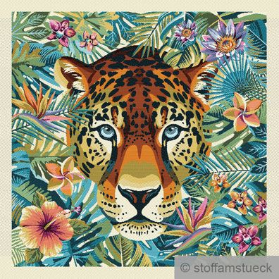 Stoff Kissen Panel Polyester Baumwolle Gobelin beige Leopard Dschungel 50 x 50