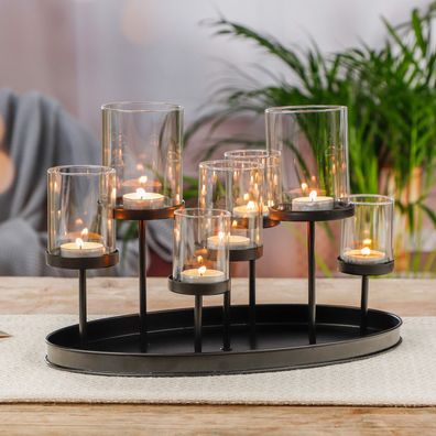 Kerzenhalter Teelichthalter Kerzenständer Windlicht Glas Kerzentablett schwarz