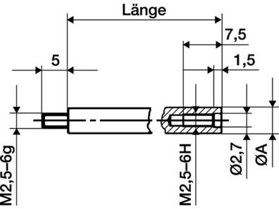 KÄFER 62503 Verlängerungsstück Länge 10 mm Messbolzen-D. 4 mm passend zu Messuh