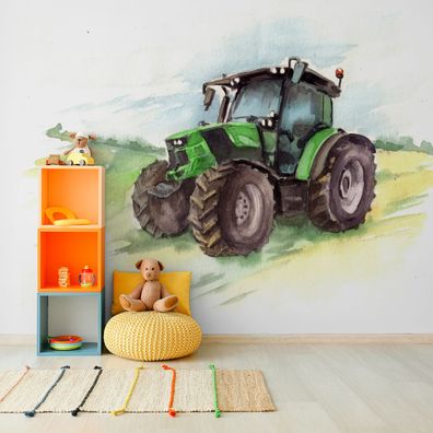 Muralo Selbstklebende Fototapeten XXL Für Jugend Traktor Aquarell 3497