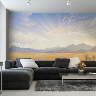 Muralo Selbstklebende Fototapeten XXL Büro Landschaft Weg Palmen 3678