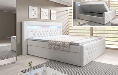 Luxus Bett Venezia Modernes Boxspringbett mit 2x Bettkasten und LED Chesterfield