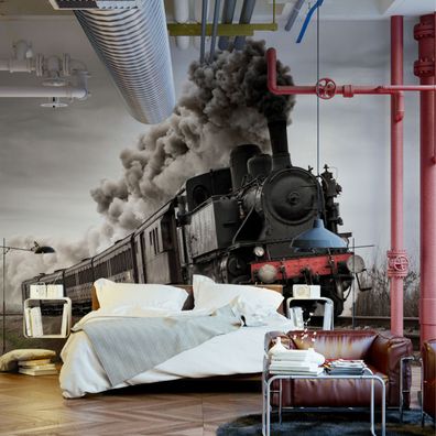 Muralo Selbstklebende Fototapeten XXL Garage Antike Dampflokomotive 3D 3878
