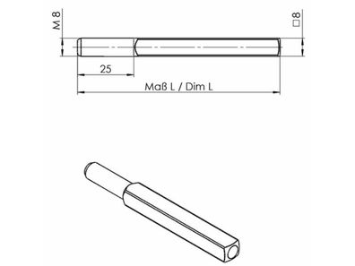 OGRO 90050052923 Wechselstift OGRO 115 Vierkant 8 x 105 mm Stahl M8