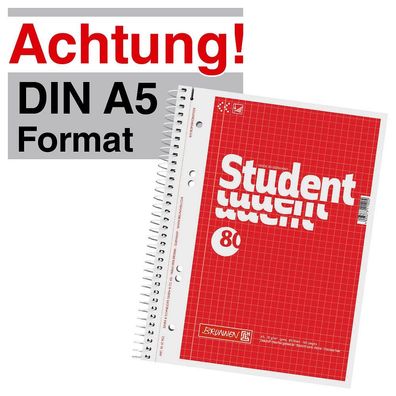 Brunnen Collegeblöcke Student A5 kariert - Abreißhilfe - Rand - Heft Schreibblock
