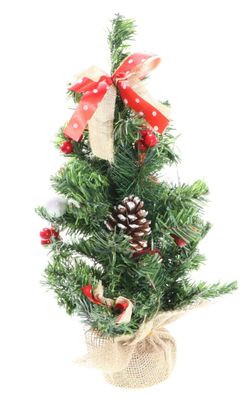 Künstlicher Weihnachtsbaum 40cm mit Dekorationen und Zapfen. Deko Tannenbaum