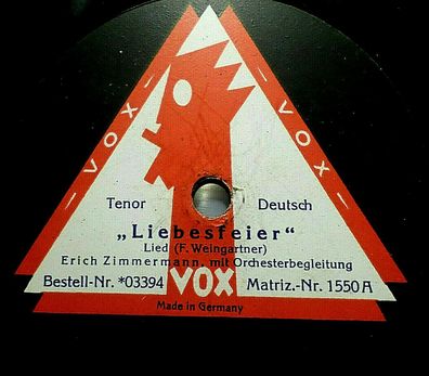 Erich Zimmermann "Lenz / Liebesfeier" VOX 78rpm 12"