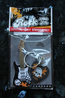 Radiergummi; Radiererset Gitarre; schwarz; Set mit 2 Radiergummi, Geschenkpackung, es
