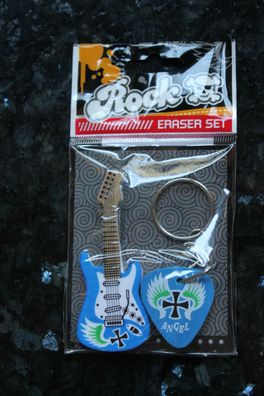 Radiergummi; Radiererset Gitarre; blau; Set mit 2 Radiergummi, Geschenkpackung, lesen