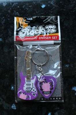 Radiergummi; Radiererset Gitarre; lila; Set mit 2 Radiergummi, Geschenkpackung, lesen