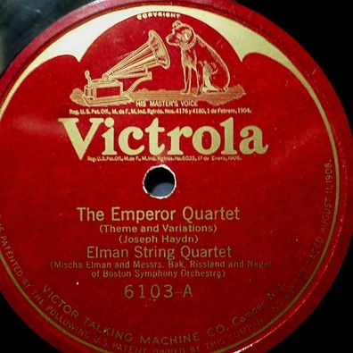 ELMAN String Quartet "Andante Cantabile / The Emperor Quartet" Victrola 1923 12"