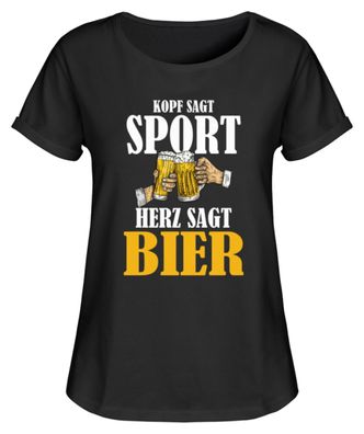 Kopf sagt sport herz sagt bier - Damen RollUp Shirt
