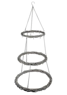 3-teiliger Deko Kranz - grau - Rattan Kranz zum hängen mit 3 Ebenen