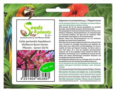 10x Ceiba pentandra Kapokbaum Wollbaum Baum Garten Pflanzen - Samen ID276