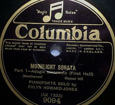 EVELYN HOWARD-JONES "Moonlight Sonata - Beethoven" Columbia 1926 80rpm 12"