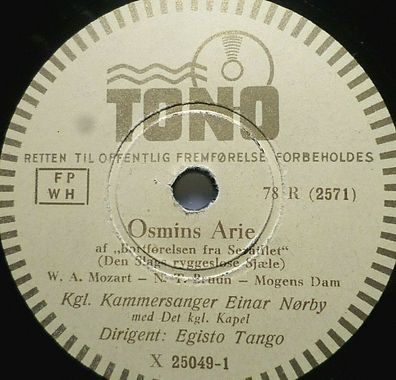 EINAR NØRBY "Guglielmos Arie / Osmins Arie" Tono 78rpm 12"