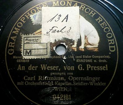 Carl Rittmann "An der Weser / Das Grab auf der Heide" Monarch Record 1908 78rpm