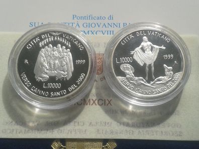 2 x 10000 Lire 1999 PP Vatikan Silber Vatikan Heiliges Jahr Papst Johannes Paul II.