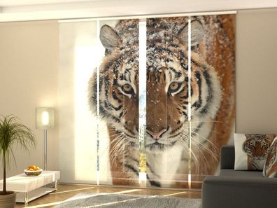 Foto-Schiebegardine Tiger im Winter, Flächenvorhang mit Motiv, Fotodruck, auf Maß