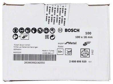 Bosch Fiberschleifscheibe R444, Expert for Metal 100 mm, 16 mm, 100