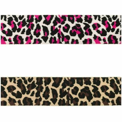 1m elastisches Band Gummi Gummiband Leo Leoparden Muster 40mm rosa pink braun