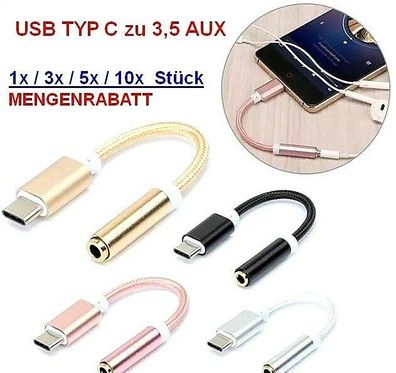 Adapter USB Typ C auf AUX 3,5mm Kabel Stecker USB 2.0 Typ C zu Klinke Buchse