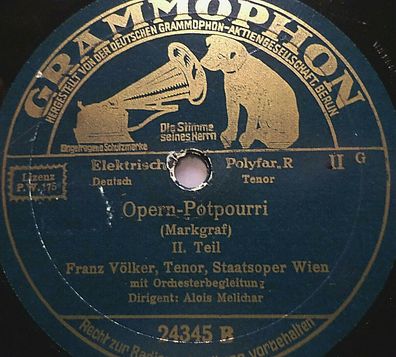 FRANZ VÖLKER & ALOIS Melchiar "Opern-Potpourri - Teil I & II" Grammophon 1937