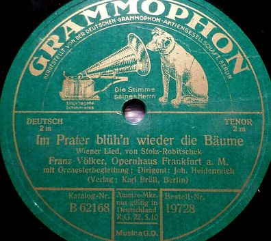 FRANZ VÖLKER "Wiener Fiakerlied / Im Prater blüh´n wieder die Bäume" Grammo 1927