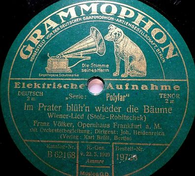 FRANZ VÖLKER "Im Prater blüh´n wieder die Bäume / Wiener Fiakerlied" Grammo 1927