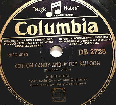 DINAH SHORE "Cotton Candy And A Toy Ballon / Once In A While" Columbia 1950 10"