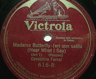 Geraldine FARRAR "Madama Butterfly - Act 1 - Puccini" Victrola 1909 78rpm 10"