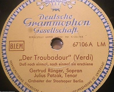 Gertrud RÜNGER & Julius PATZAK "In uns´re Heimat kehren wir wieder" DGG 78rpm